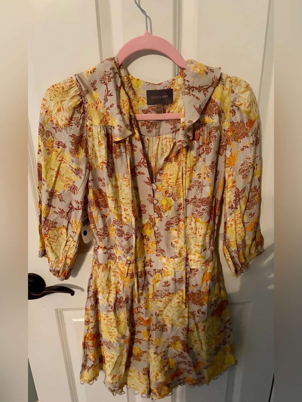 Hudson Bay Floral Button-Front Dress in Yellow & Brown